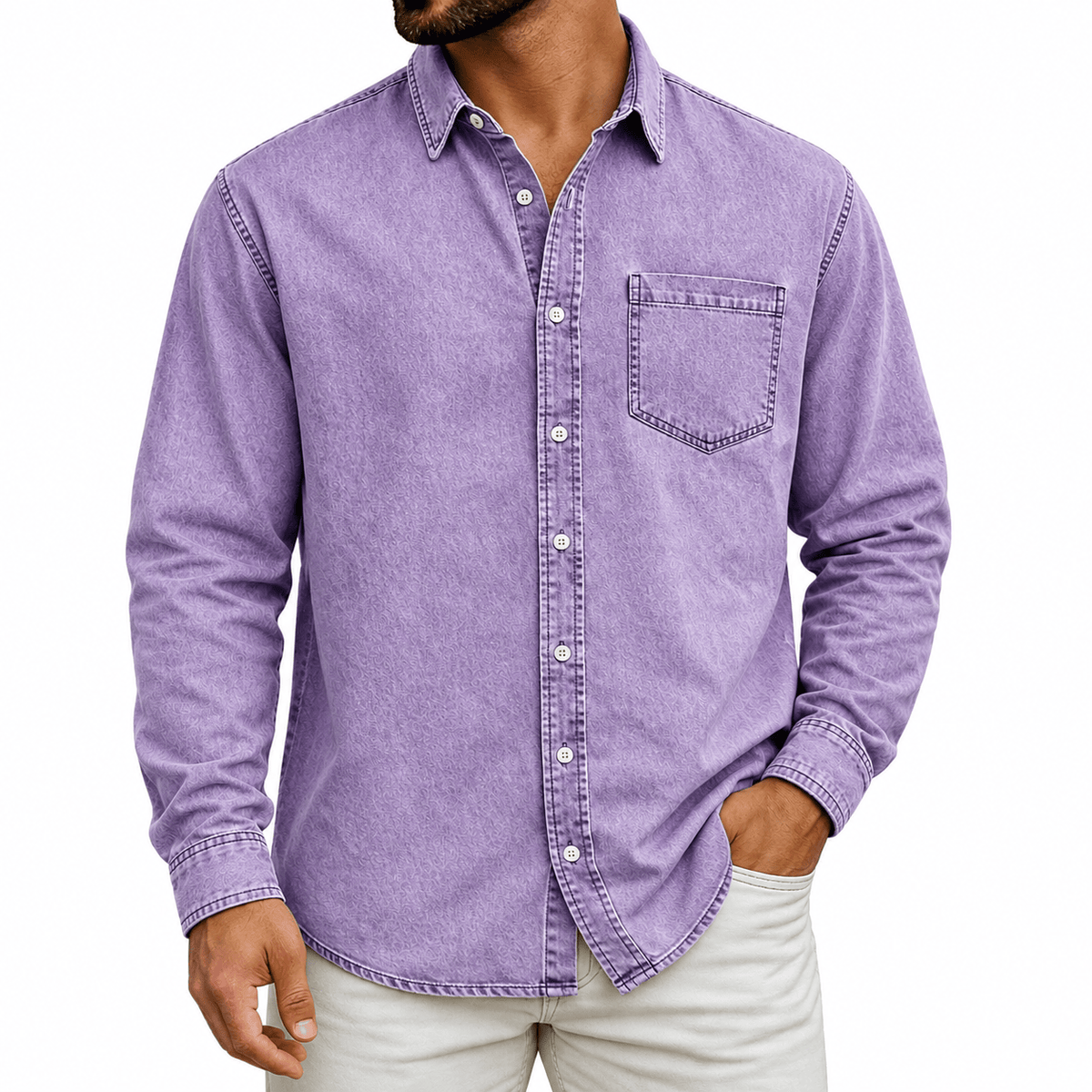 Chemise prélavée à poche poitrine