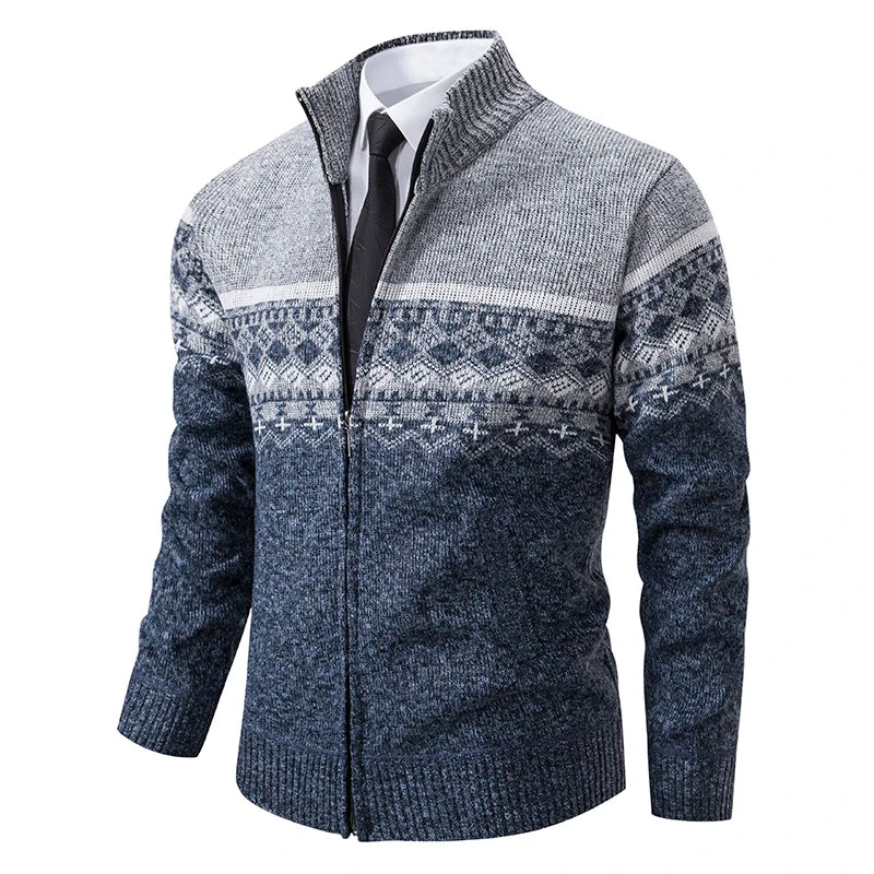 Gilet zippé en maille jacquard bicolore