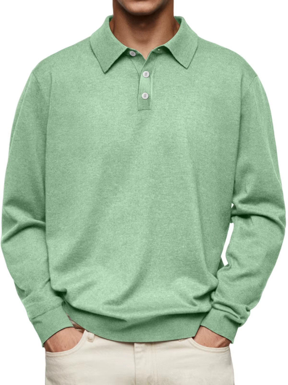 Polo maille chinée manches longues homme Popincourt, coloris vert clair