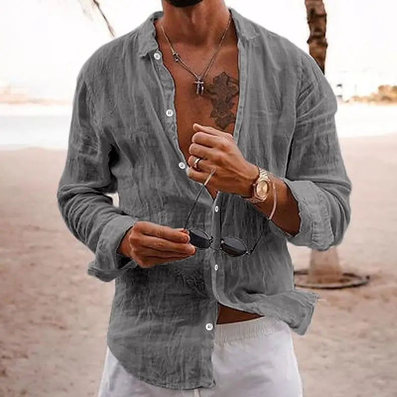 Chemise en lin manches longues décontractée pour les beaux jours homme – Merville