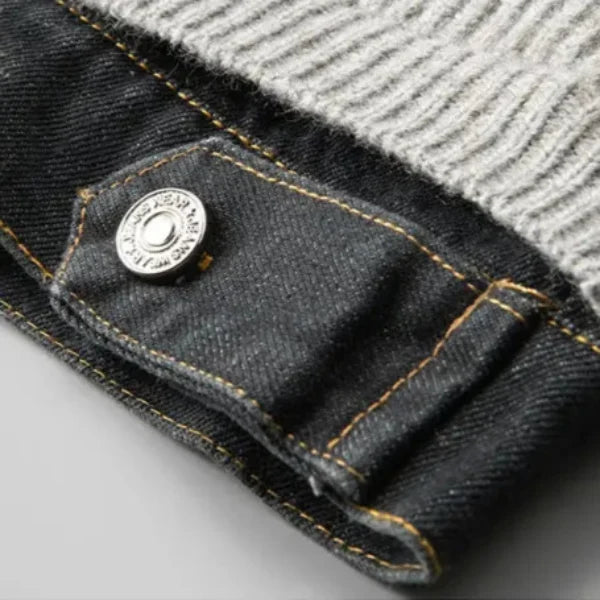 Veste en maille col denim boutonnée