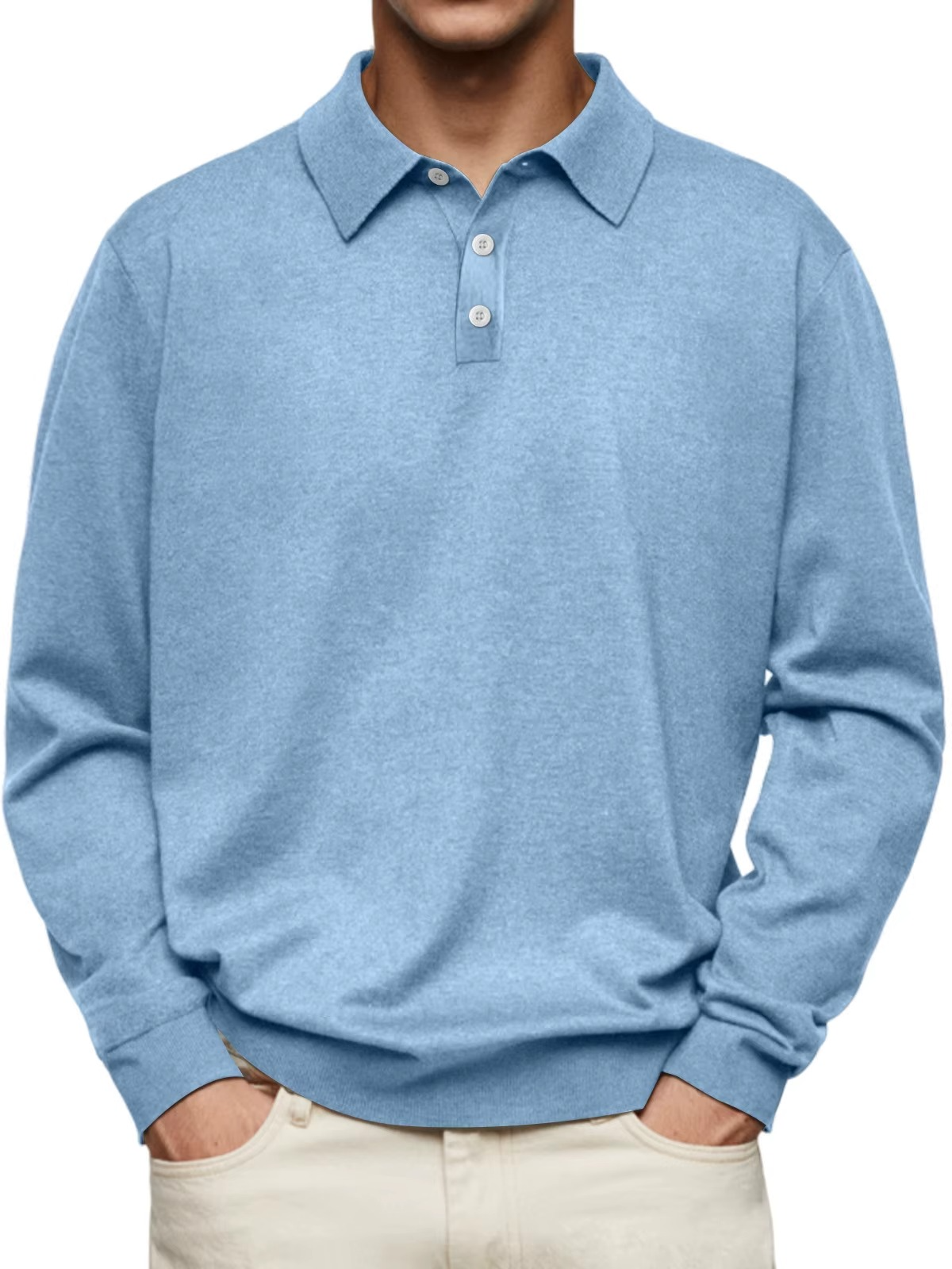 Polo maille chinée manches longues homme Popincourt, coloris bleu clair