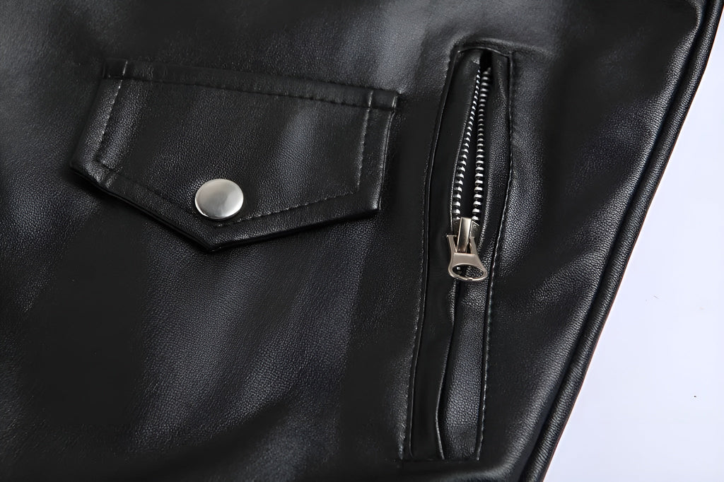 Veste en cuir style classique coupe ajustée col droit homme – Mauléon