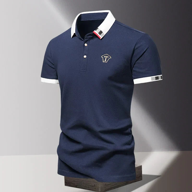 Polo manches courtes col à bande tricolore