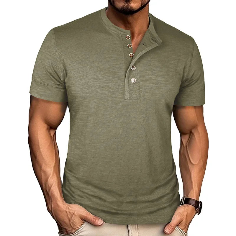 T-shirt col tunisien boutonné