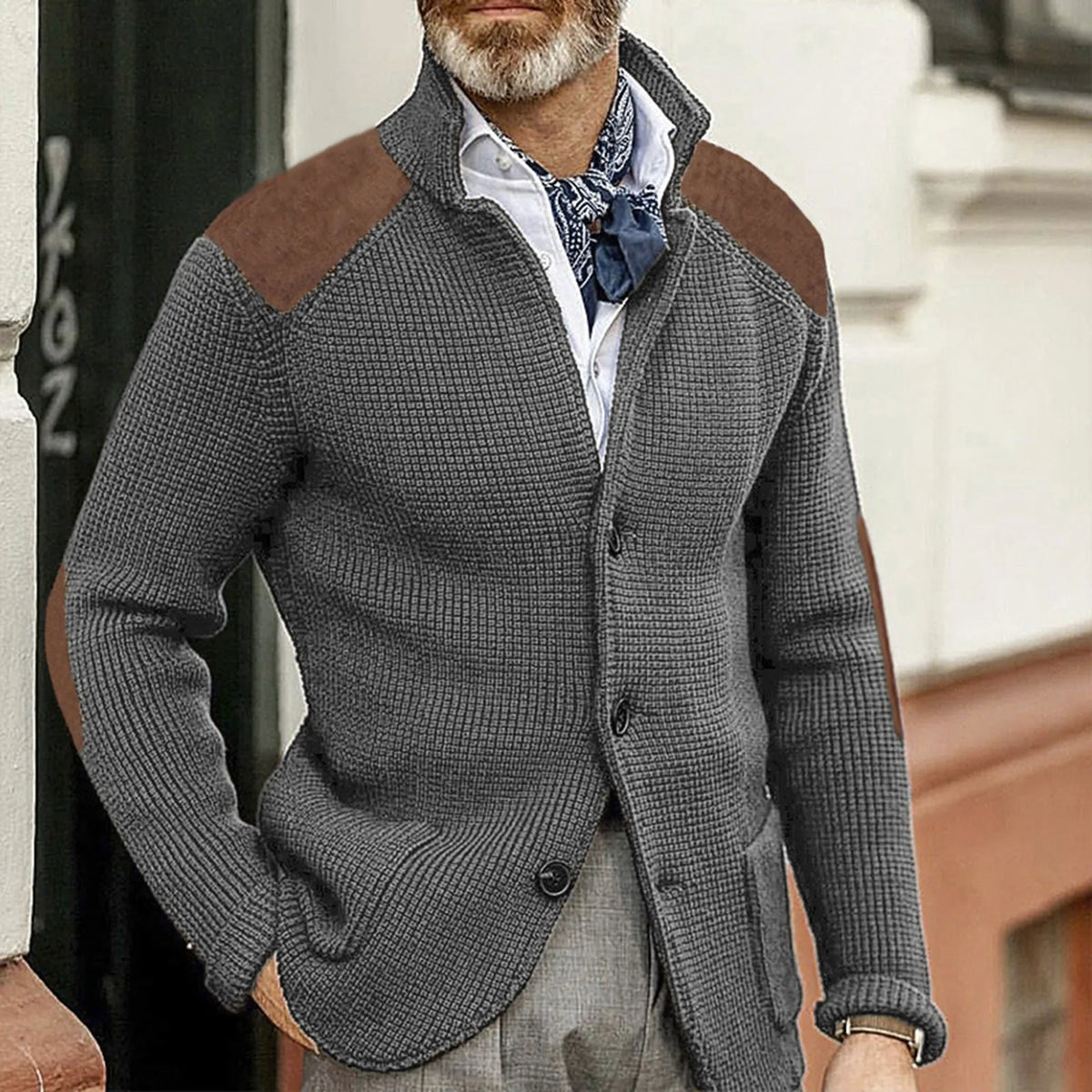 Veste en maille à empiècements aspect daim