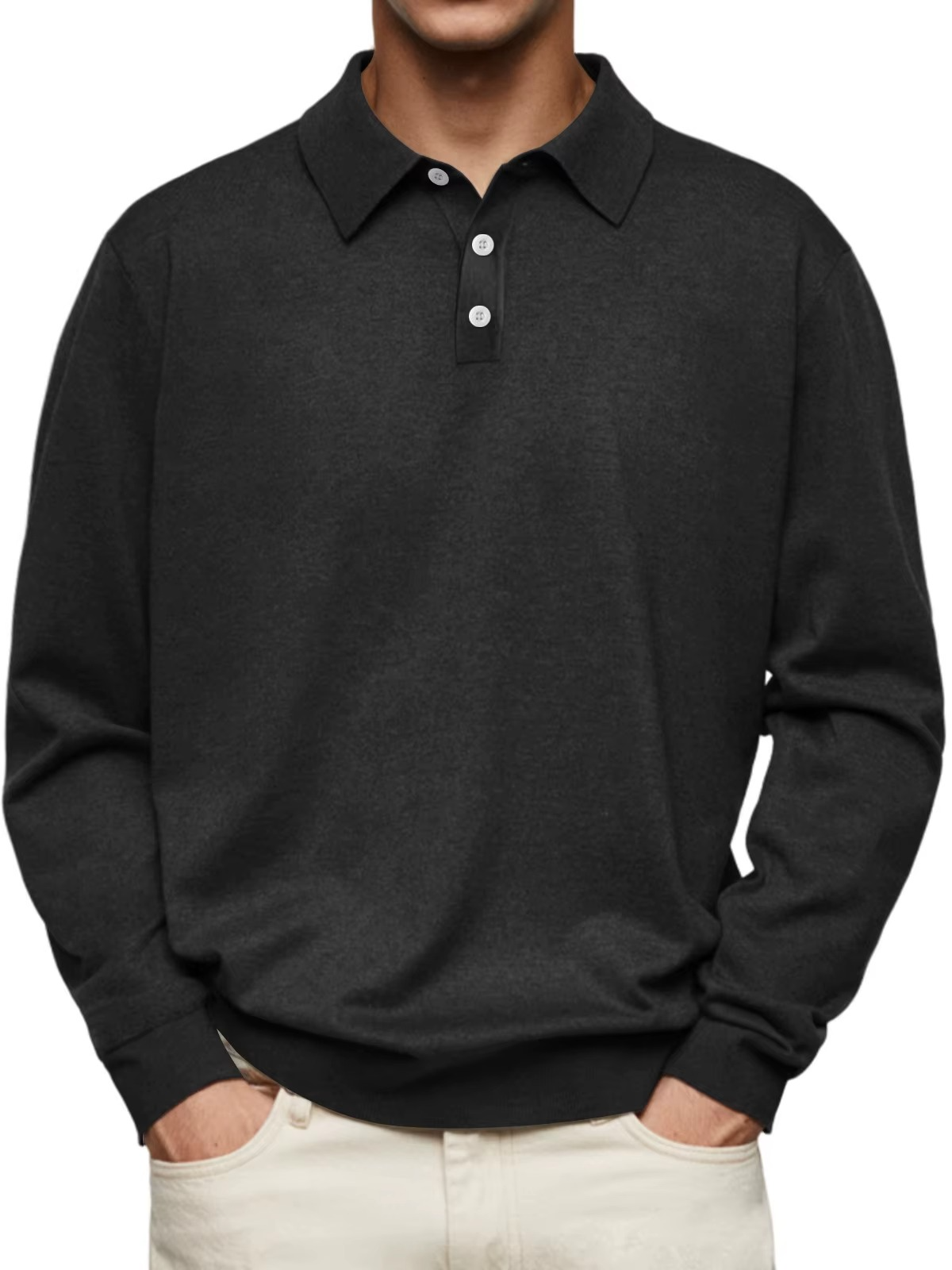 Polo maille chinée manches longues homme Popincourt, coloris noir