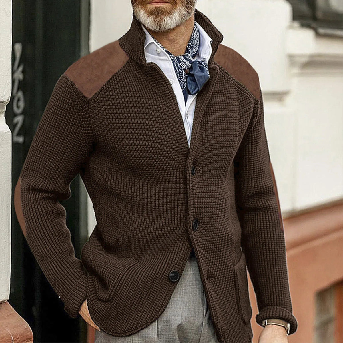 Veste en maille à empiècements aspect daim