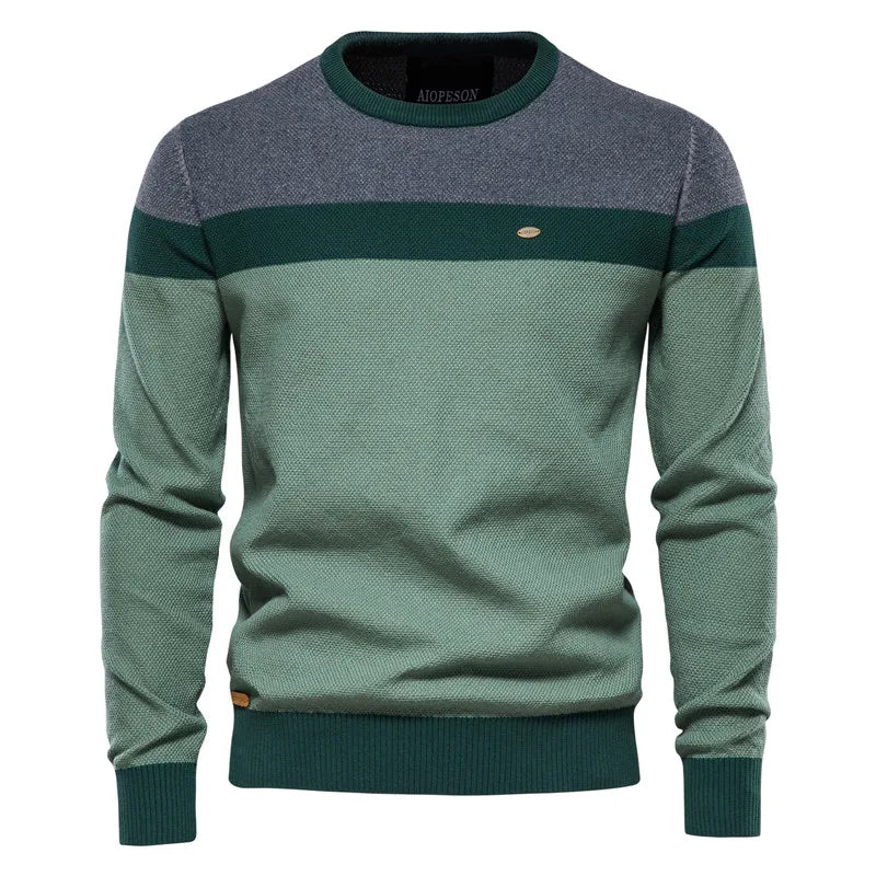 Pull col rond bicolore à bande poitrine