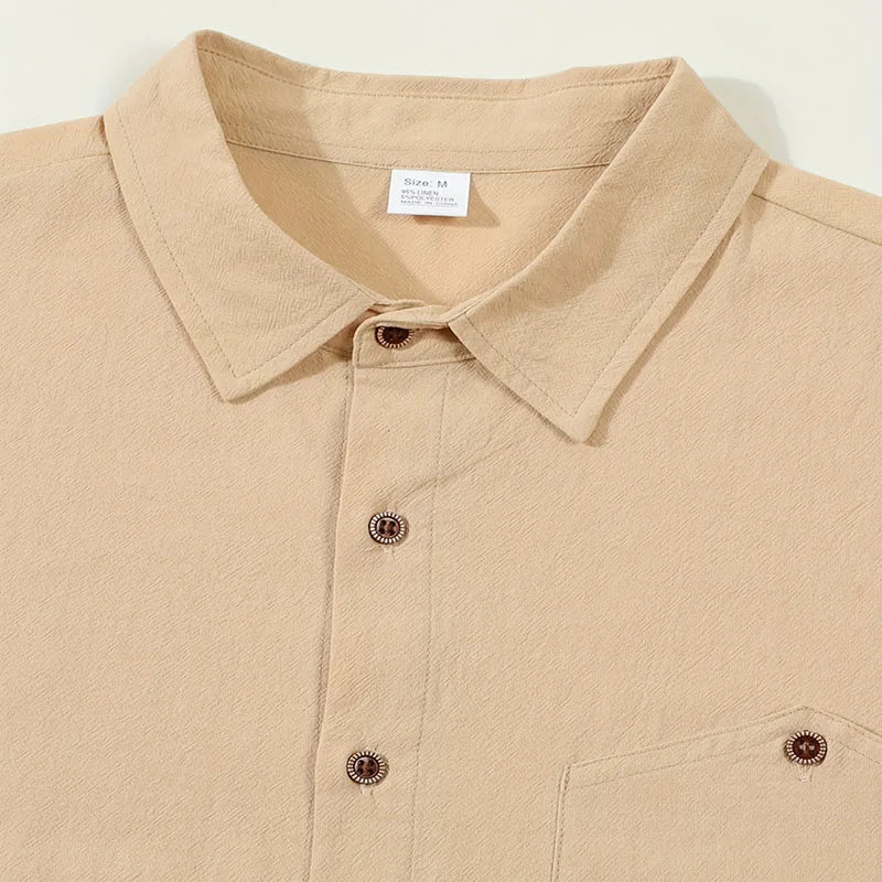 Chemise d’été col ouvert aspect lin