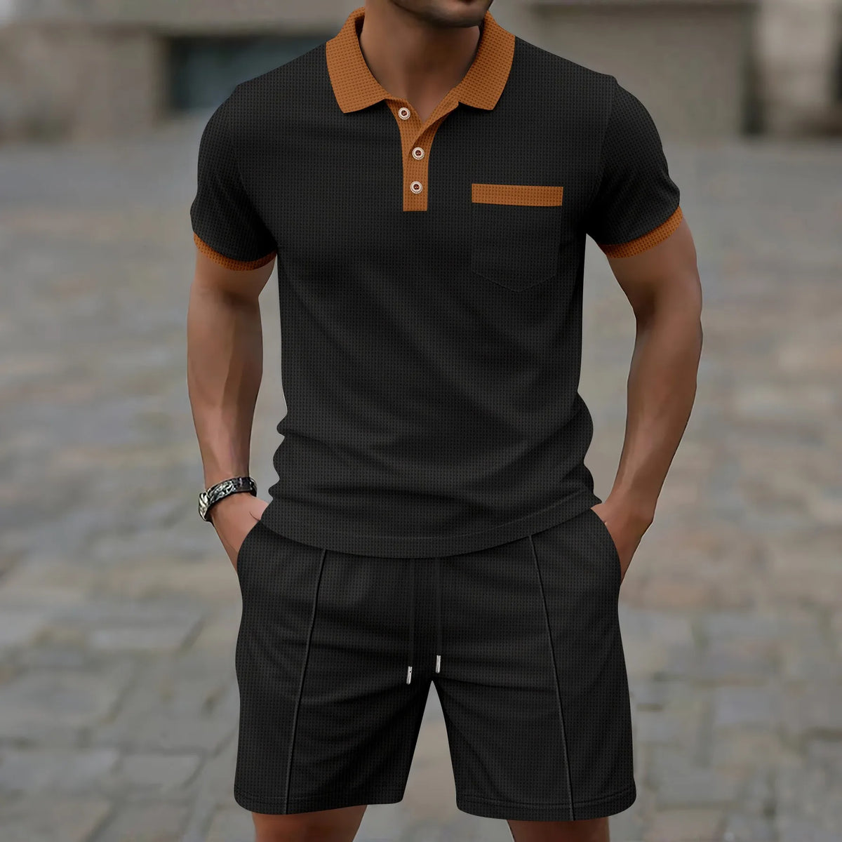 Ensemble polo col contrasté et short