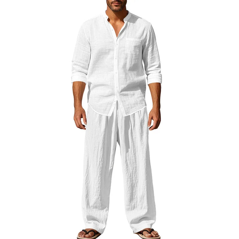 Ensemble chemise et pantalon aspect lin