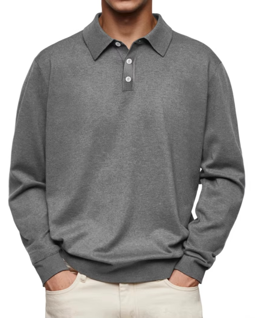 Polo maille chinée manches longues homme Popincourt, coloris gris