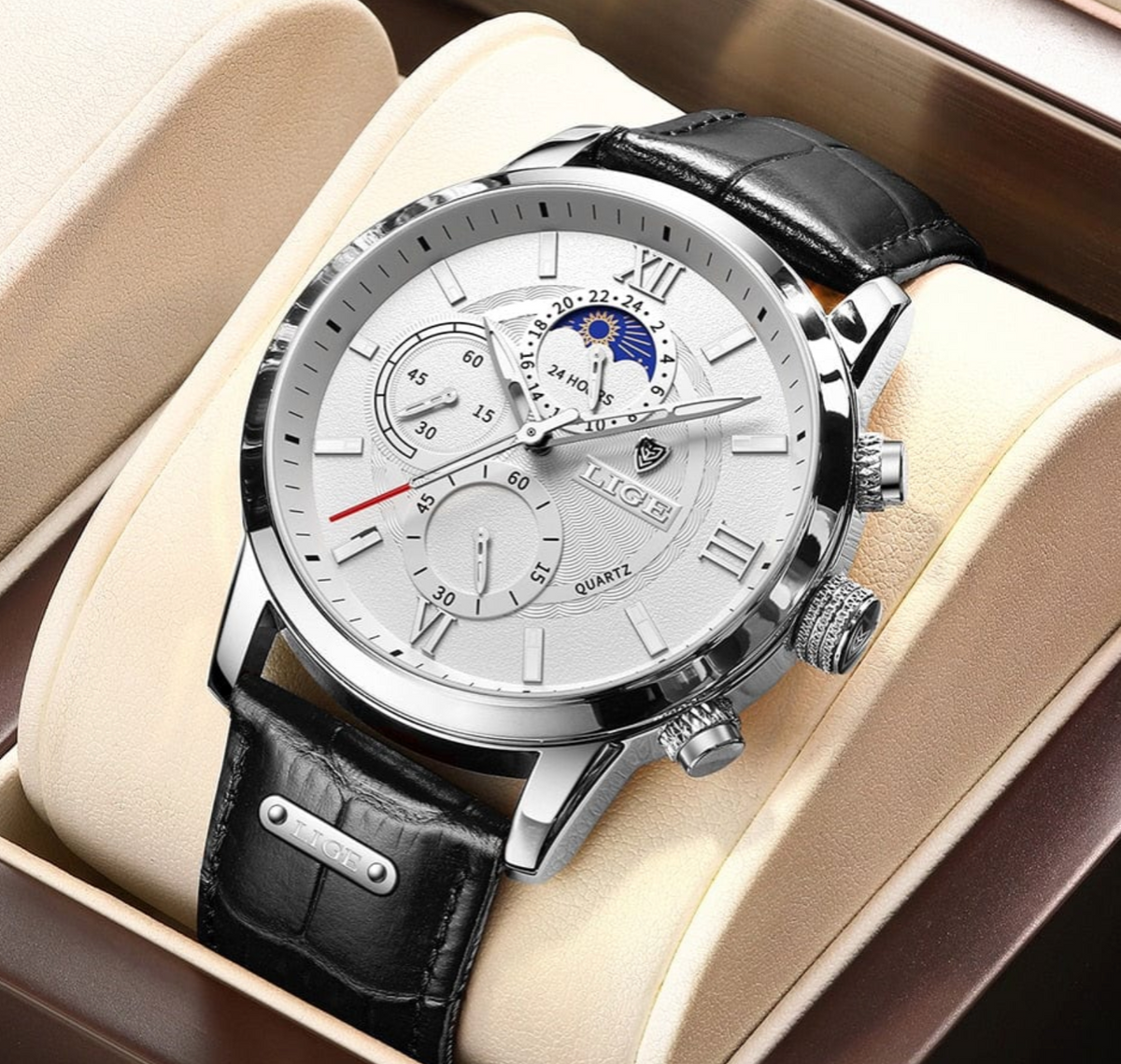 Montre classique bracelet effet cuir