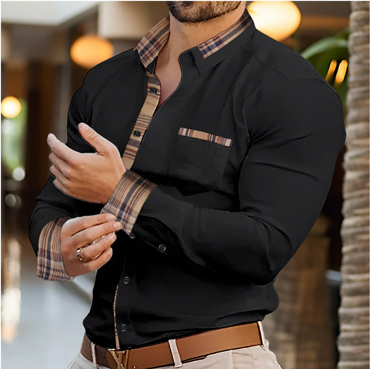 Chemise slim manches longues liserés contrastés homme – Grimaud