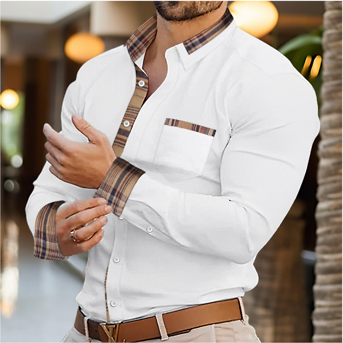 Chemise slim manches longues liserés contrastés homme – Grimaud