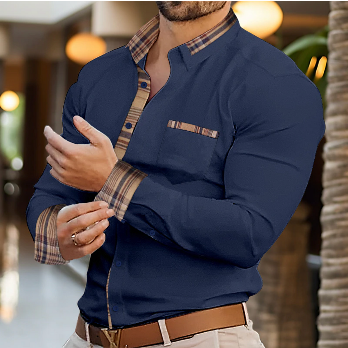 Chemise slim manches longues liserés contrastés homme – Grimaud
