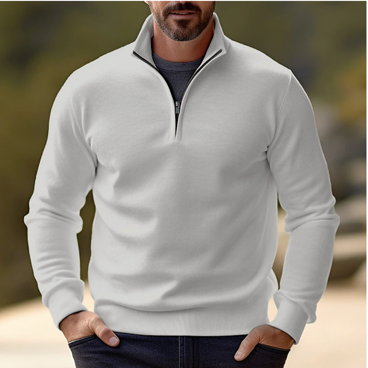Pull demi-zip élégant col montant coupe moderne homme – Port-Louis