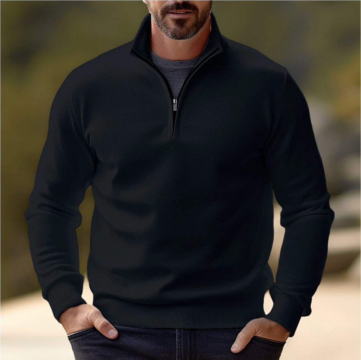 Pull demi-zip élégant col montant coupe moderne homme – Port-Louis