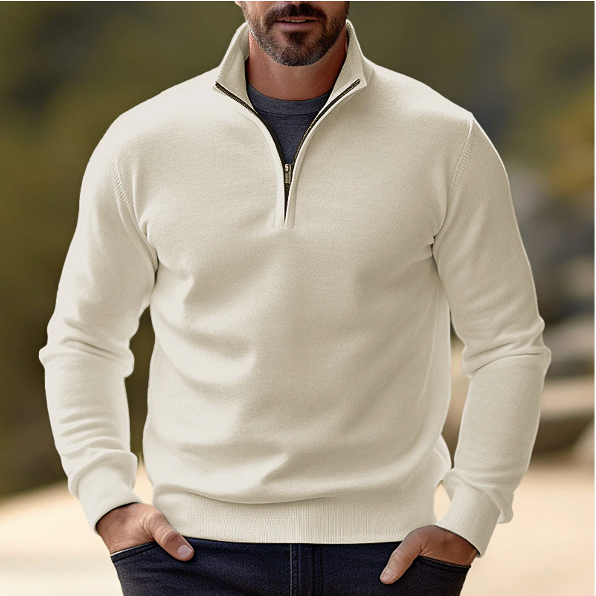 Pull demi-zip élégant col montant coupe moderne homme – Port-Louis