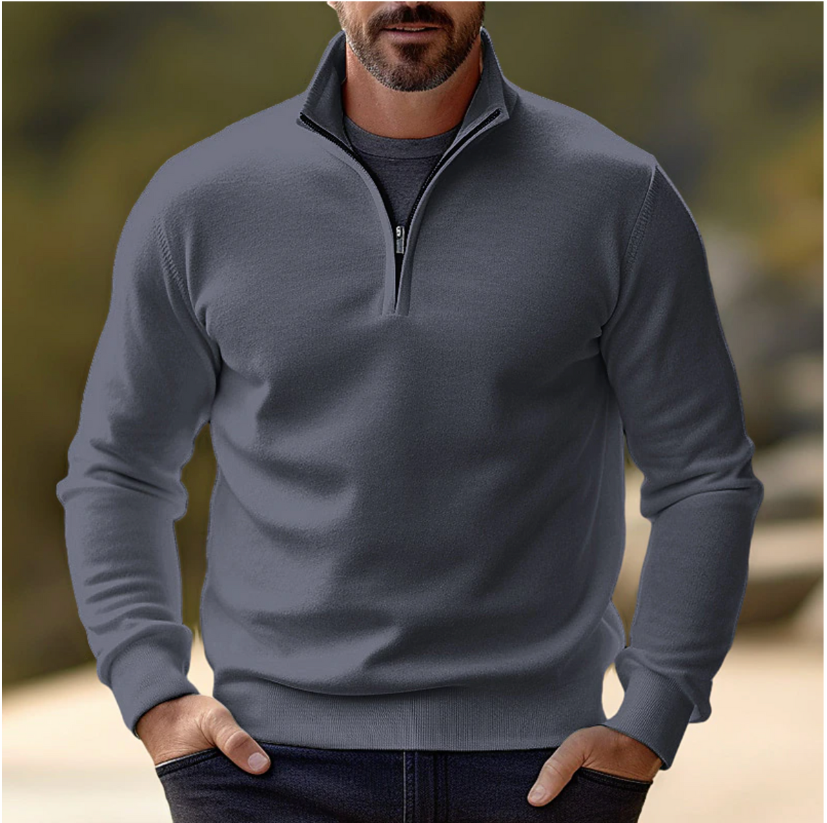 Pull demi-zip élégant col montant coupe moderne homme – Port-Louis