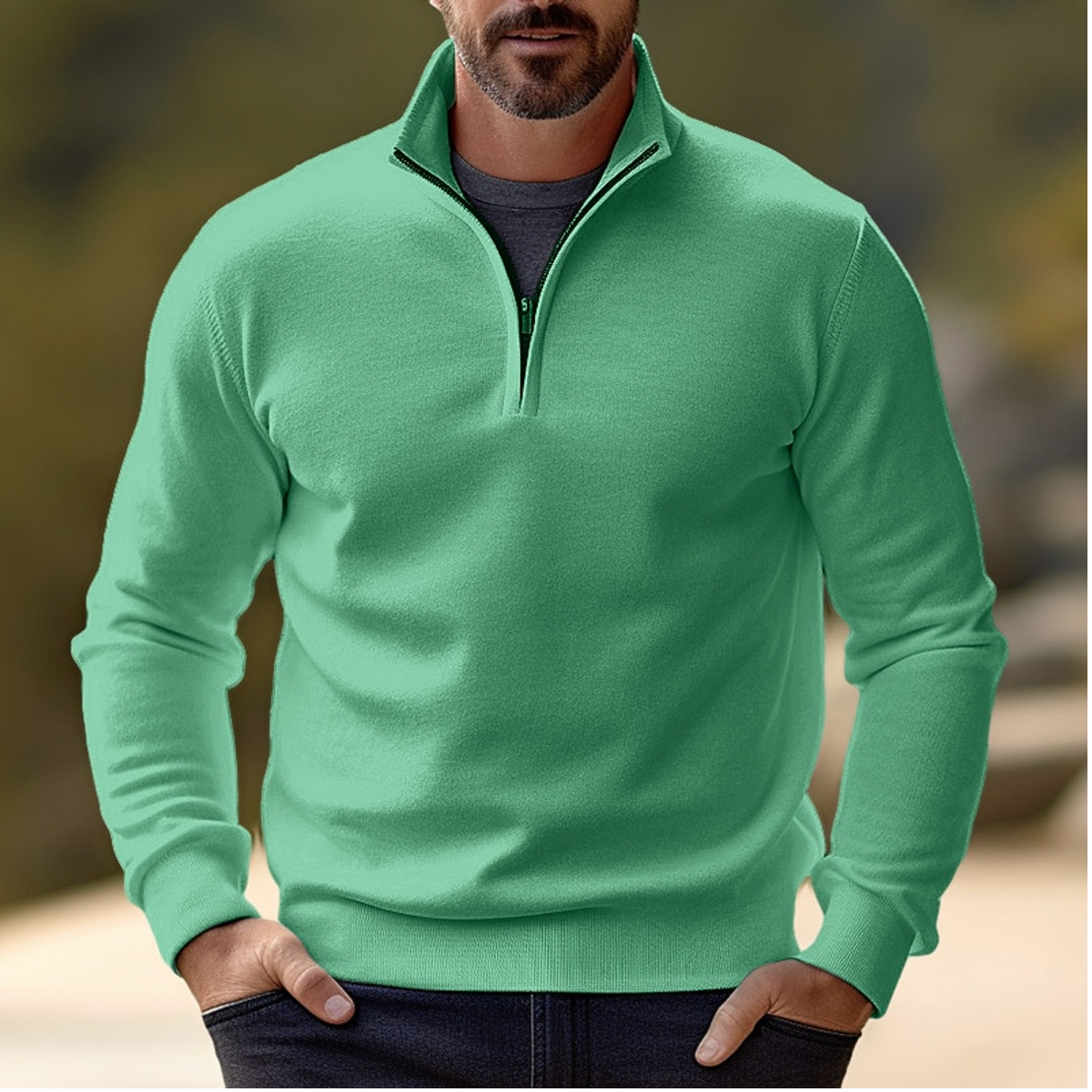 Pull demi-zip élégant col montant coupe moderne homme – Port-Louis
