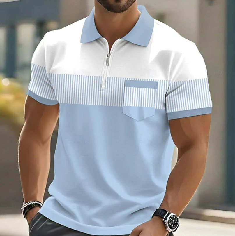 Polo encolure zippée à fines rayures