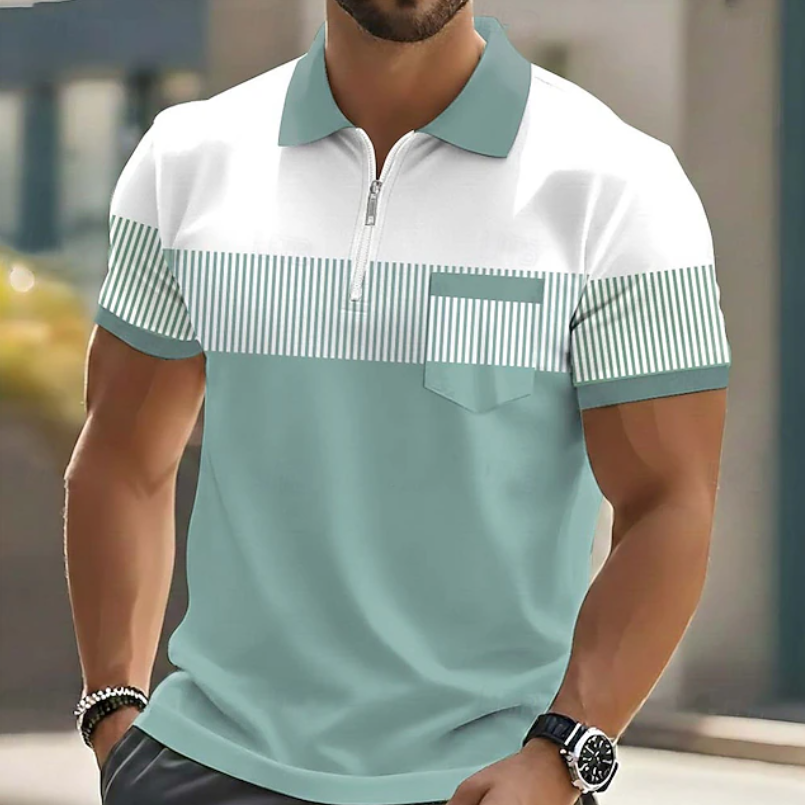 Polo encolure zippée à fines rayures