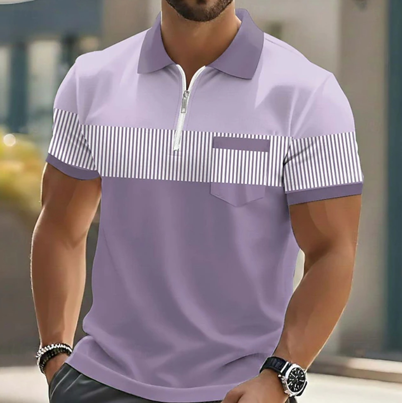 Polo encolure zippée à fines rayures