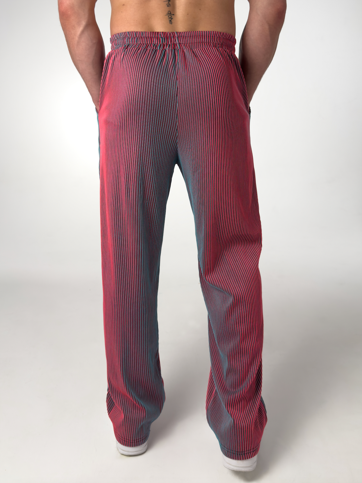 Pantalon droit à micro-rayures et cordon