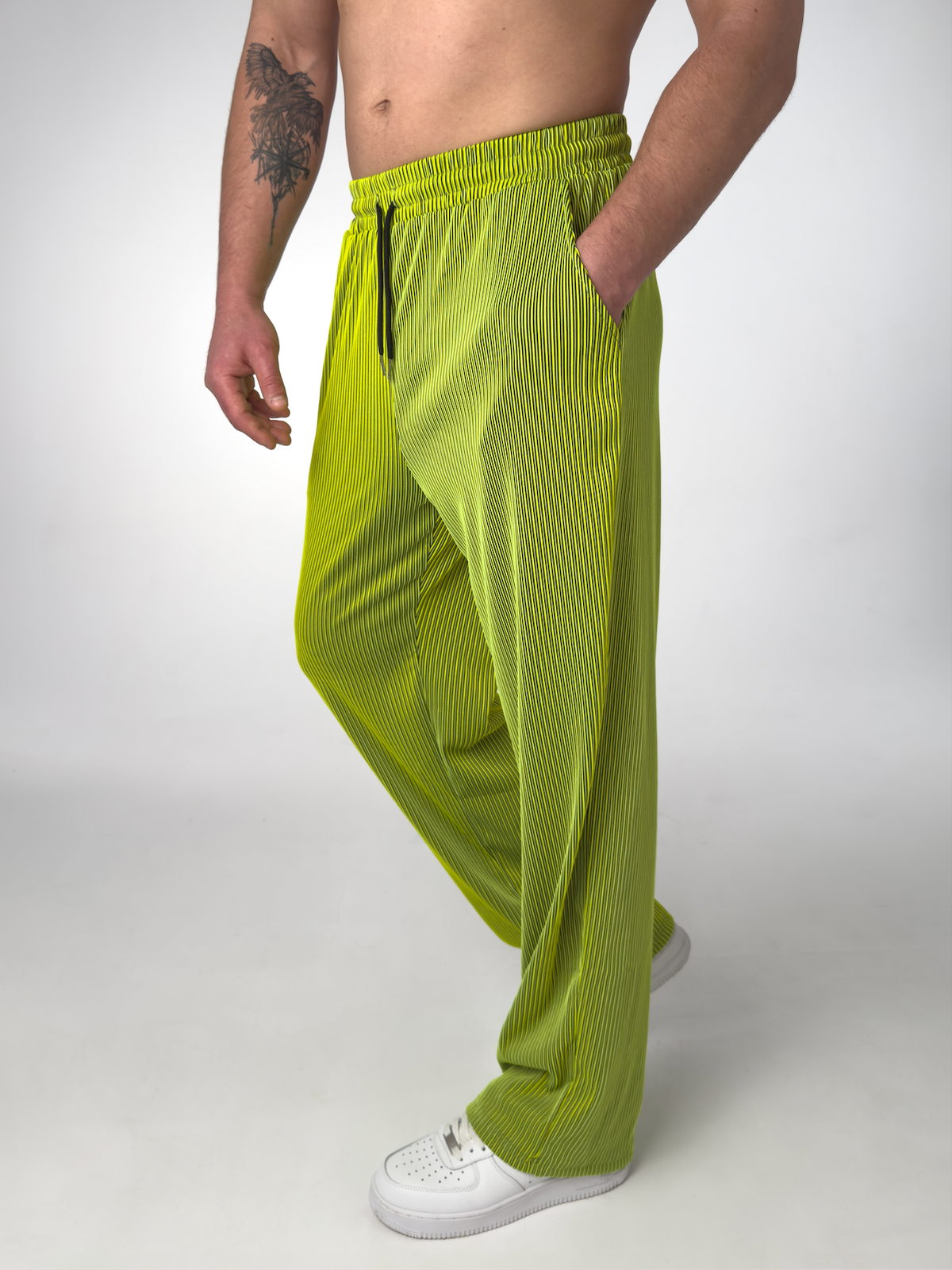 Pantalon droit à micro-rayures et cordon