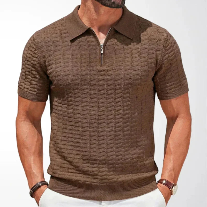 Polo en maille texturée à col zippé