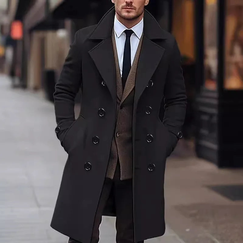 Manteau long croisé à revers crantés