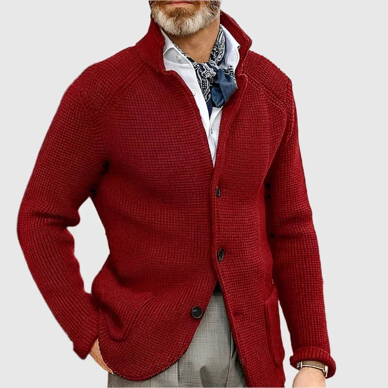 Cardigan en maille intemporelle boutonné du bureau à la soirée homme – Rouge vin