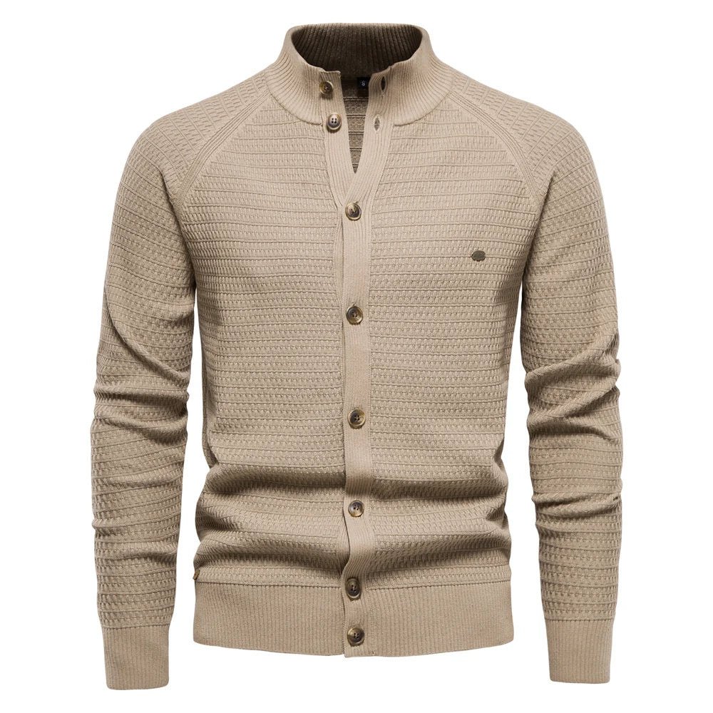 Cardigan col montant boutonné maille texturée marine