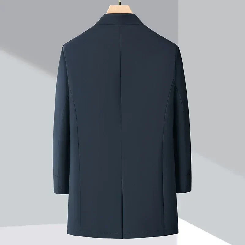Manteau mi-long boutonné bleu marine