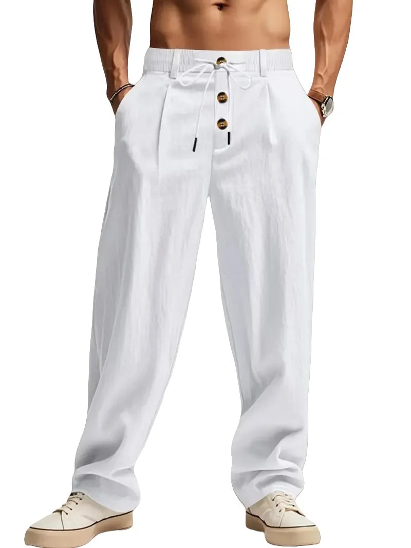 Pantalon aspect lin à taille cordon