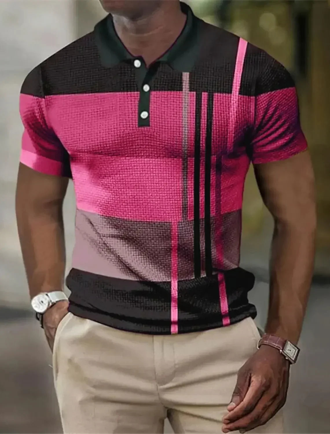 Polo à rayures col boutonné