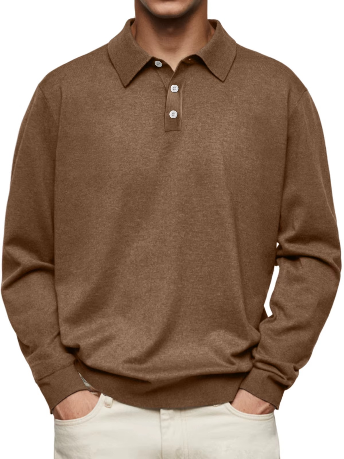 Polo maille chinée manches longues homme Popincourt, coloris marron