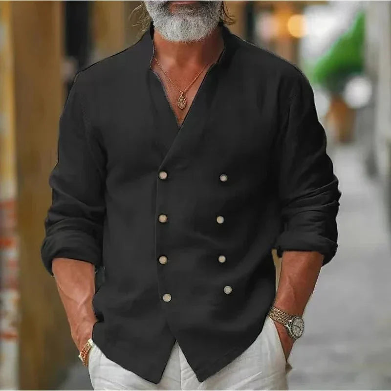 Chemise d'été à boutonnage croisé col mao