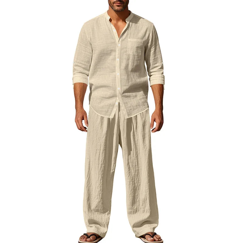 Ensemble chemise et pantalon aspect lin