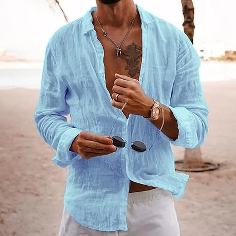 Chemise en lin manches longues décontractée pour les beaux jours homme – Merville