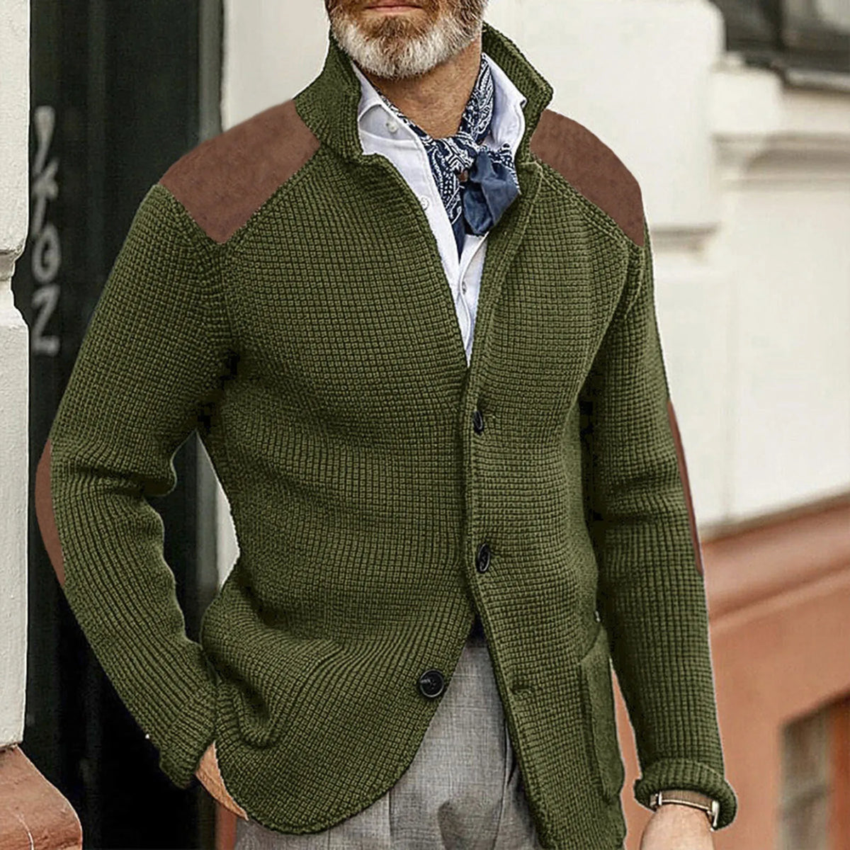 Veste en maille à empiècements aspect daim