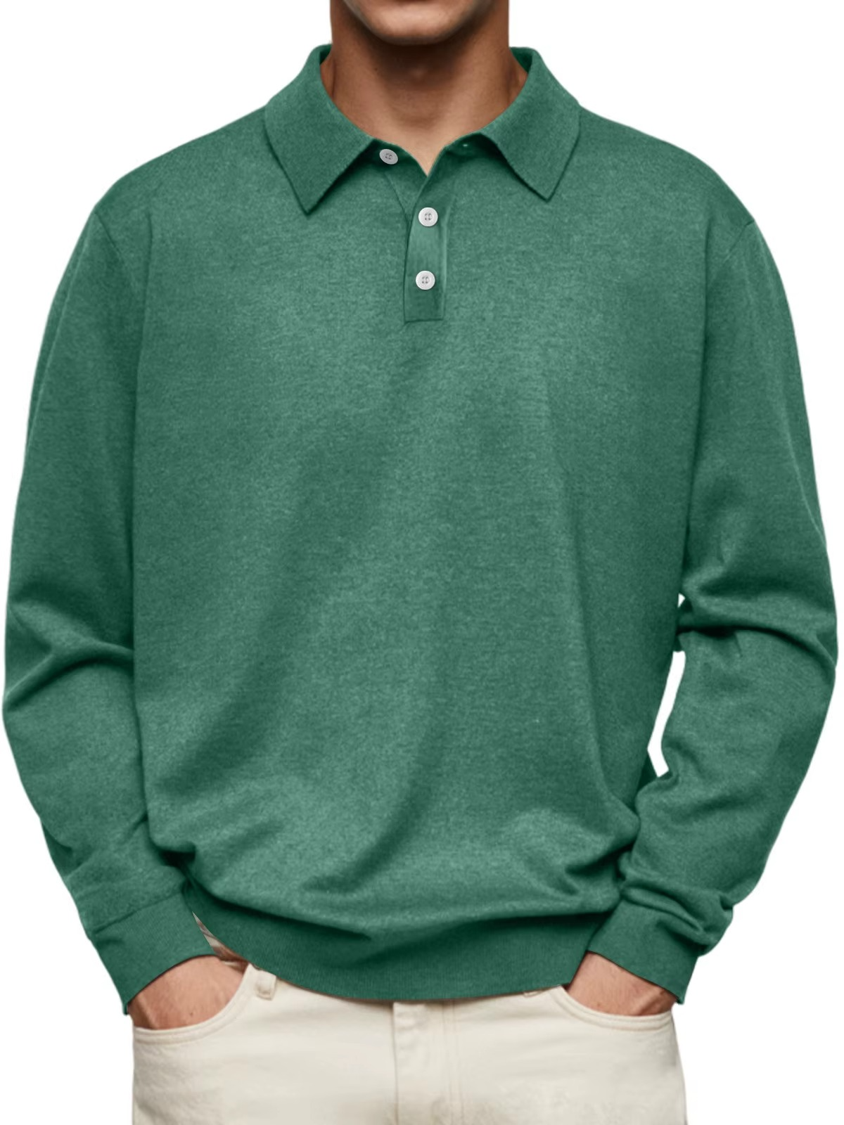Polo maille chinée manches longues homme Popincourt, coloris vert foncé