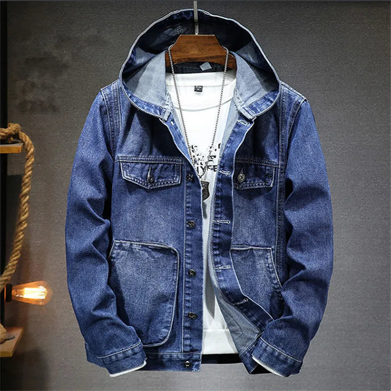 Veste en jean à capuche boutonnée