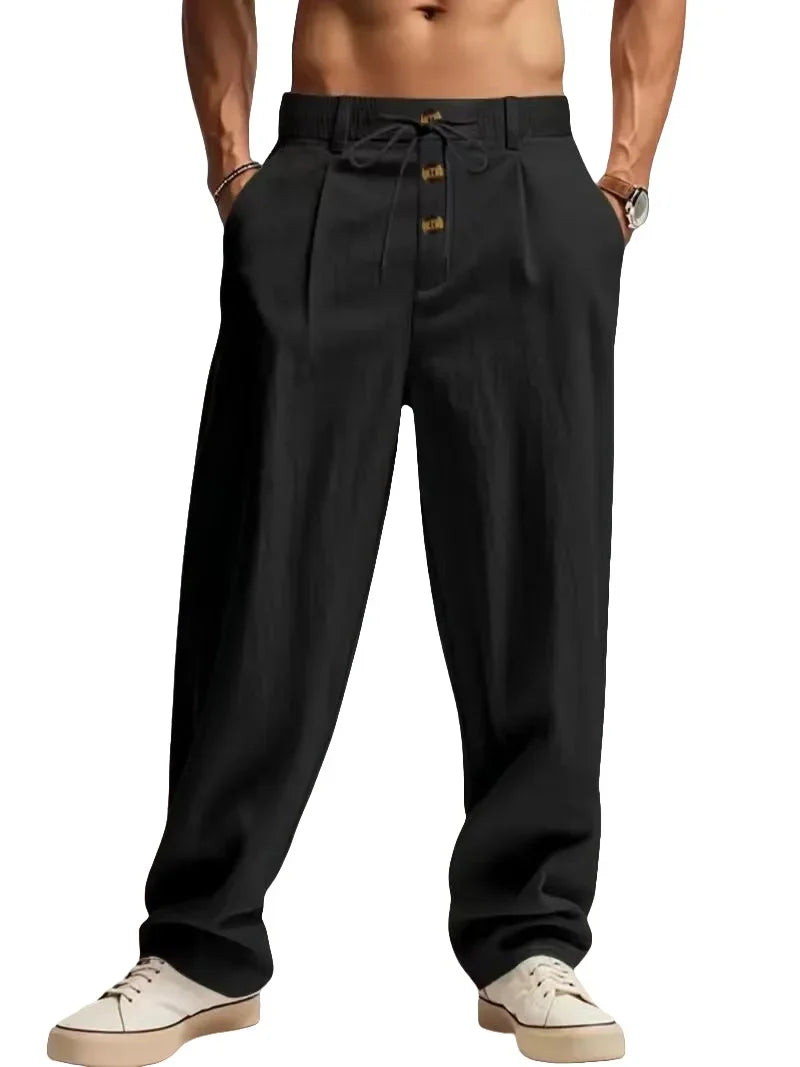 Pantalon aspect lin à taille cordon