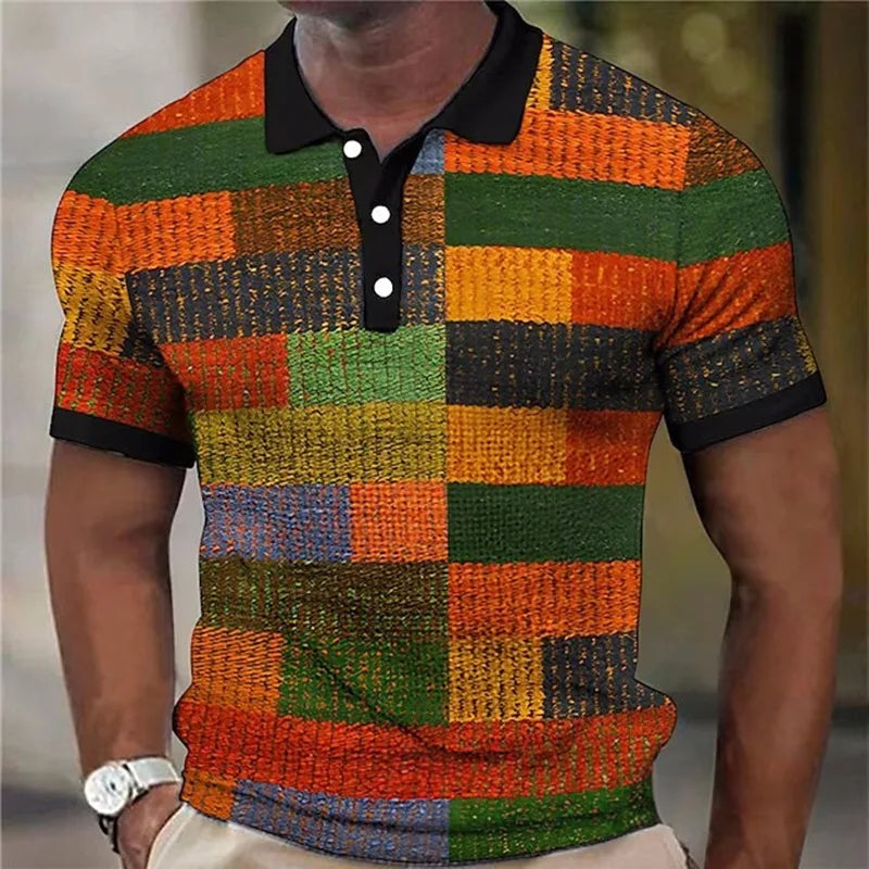 Polo à carreaux colorés col boutonné