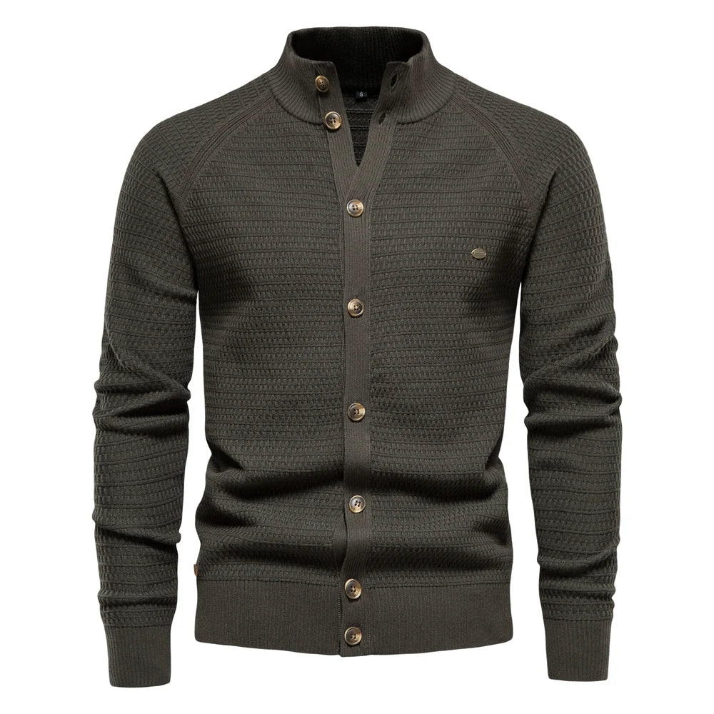 Cardigan col montant boutonné maille texturée marine