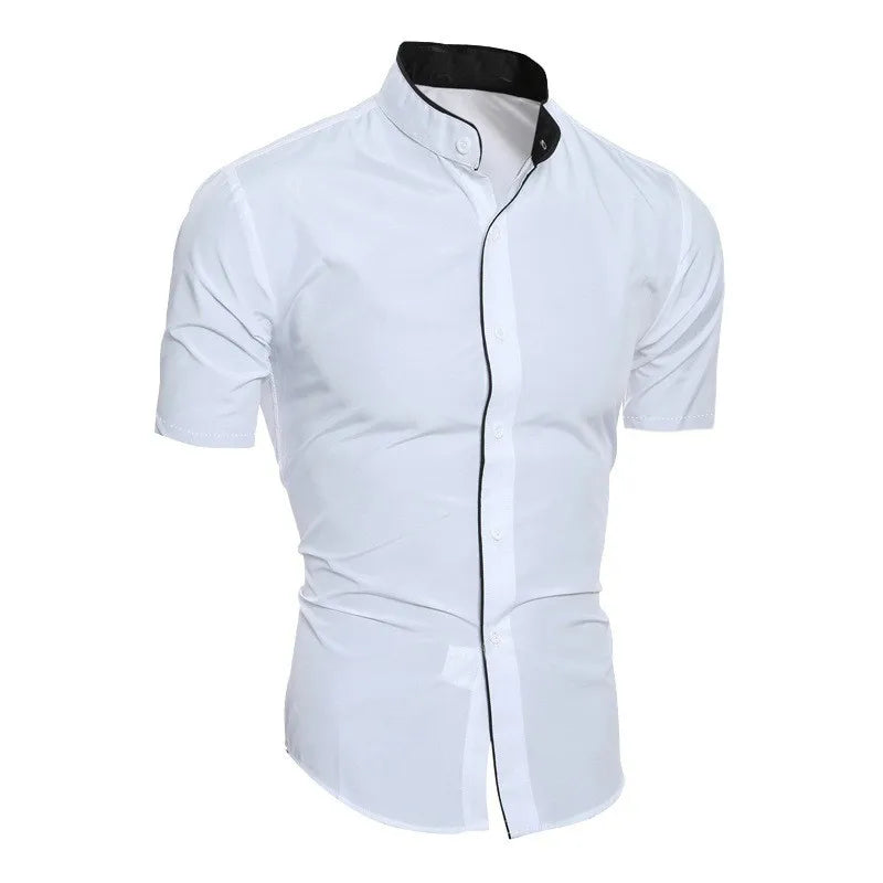 Chemise manches courtes à col montant
