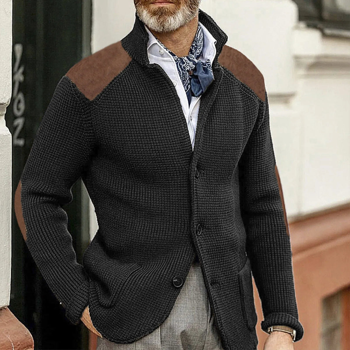 Veste en maille à empiècements aspect daim
